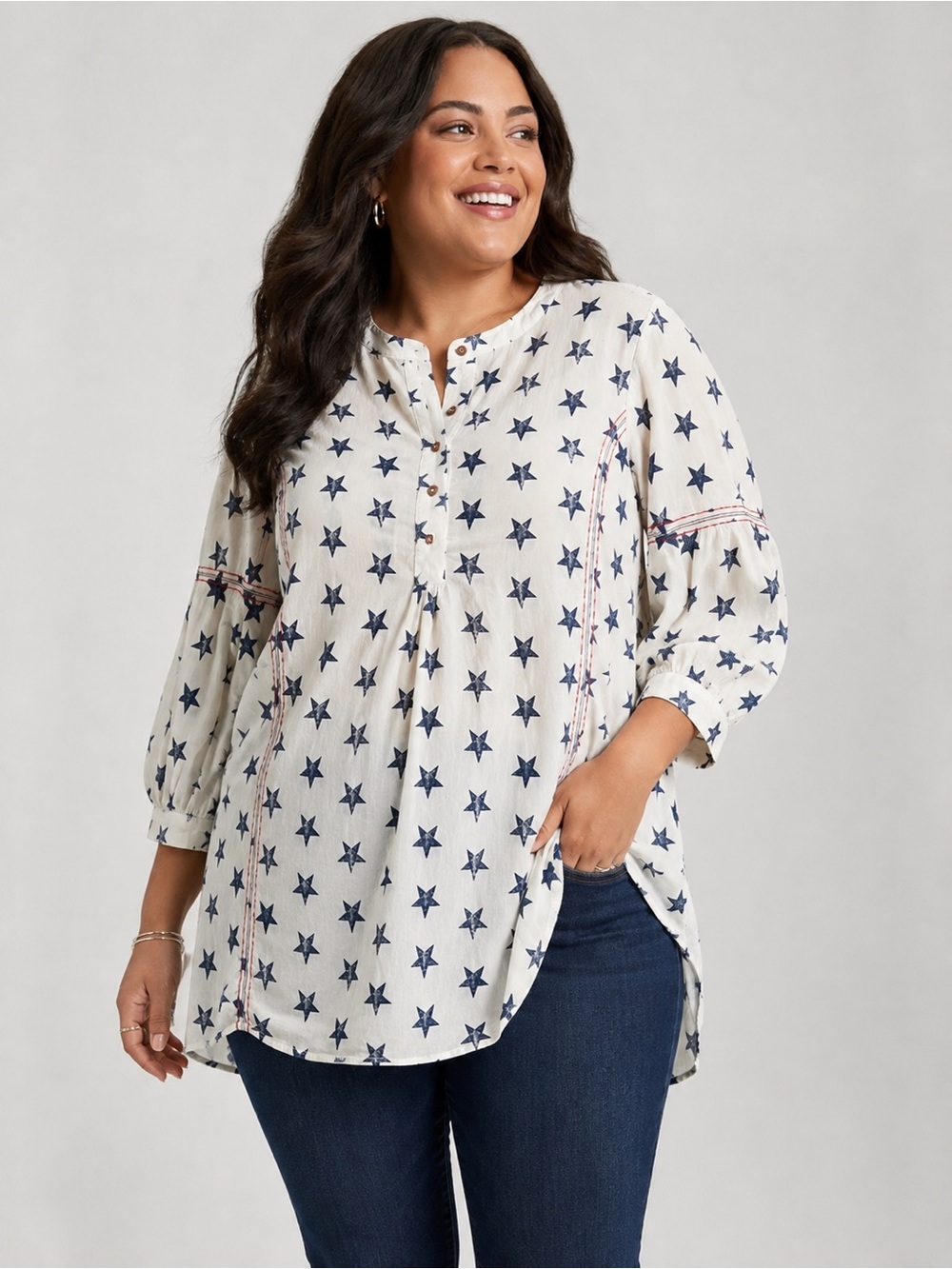 Lane Bryant Plus Size Star Print Cotton Tunic Top Size 18/20